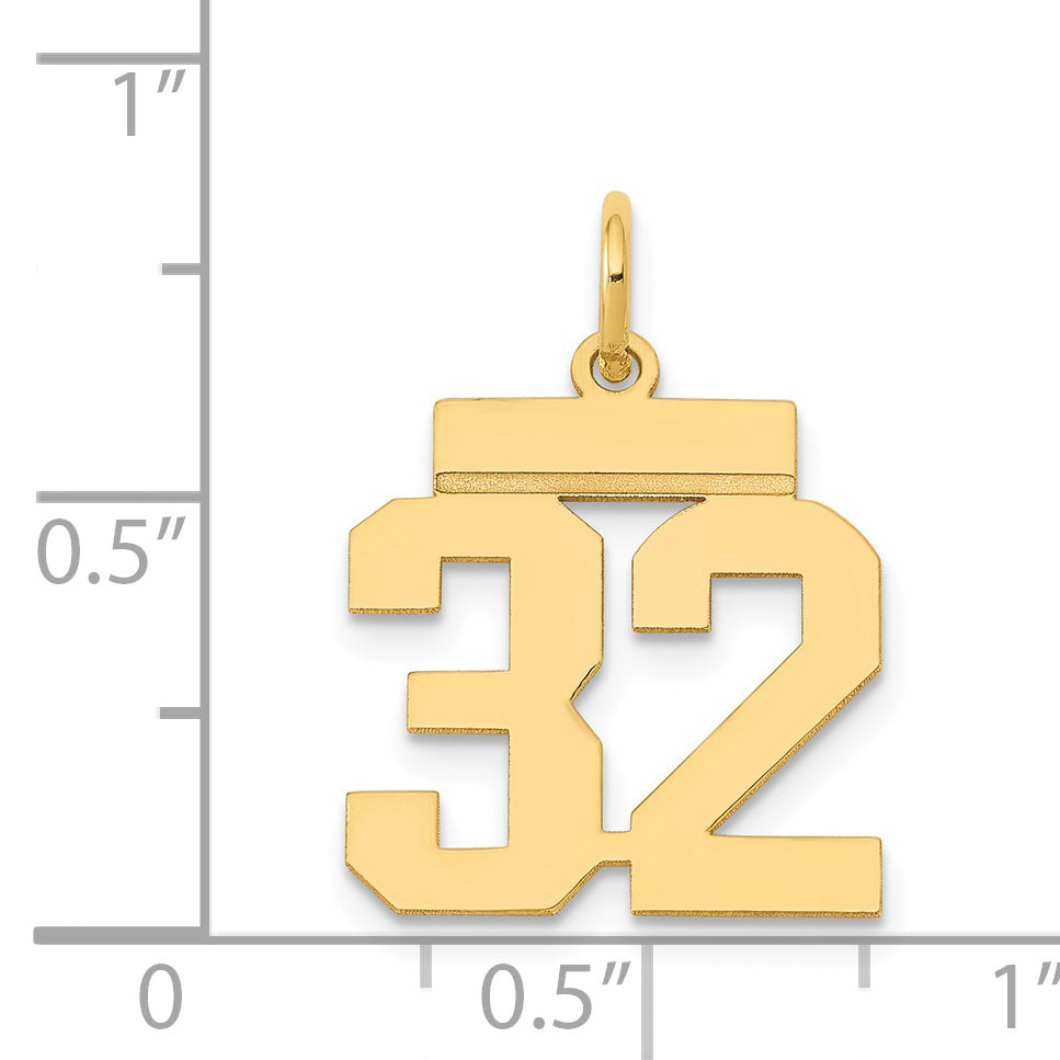 14K Gold Small Polished Number 32 Charm  Laser Cut Elegant Design