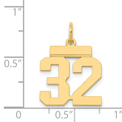 14K Gold Small Polished Number 32 Charm  Laser Cut Elegant Design