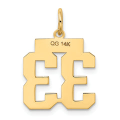 14K Gold Polished Number 33 Charm, Small Laser Cut