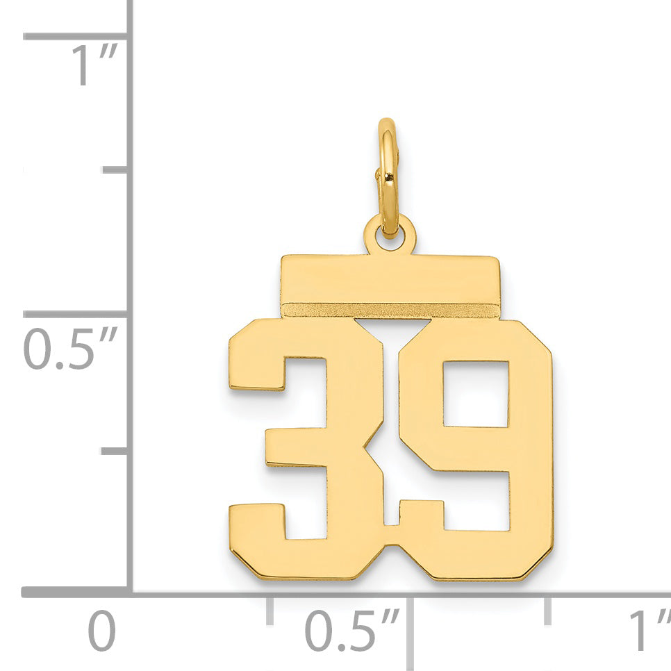 14K Gold Polished Number 39 Charm Laser Cut Small