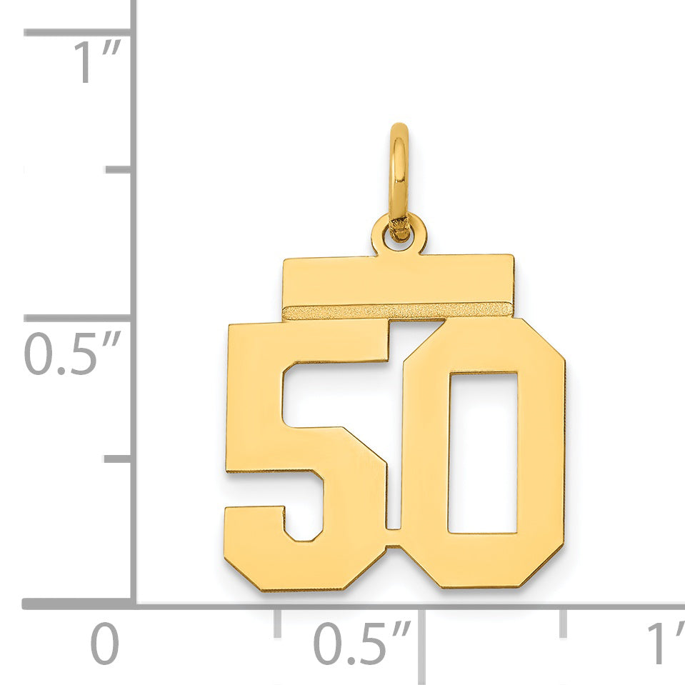 14K Gold Small Polished Number 50 Charm  Laser Cut, Elegant Yellow Gold Design