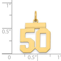 14K Gold Small Polished Number 50 Charm  Laser Cut, Elegant Yellow Gold Design