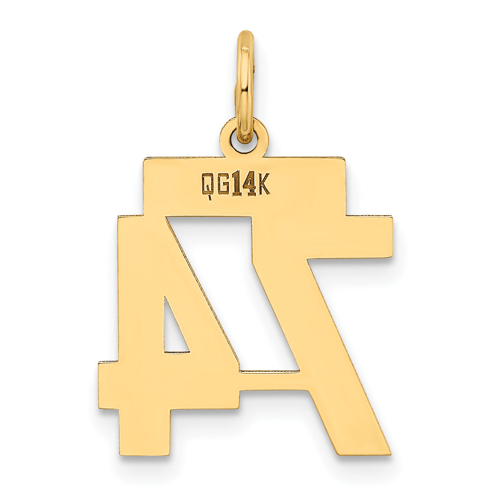 14K Gold Polished Number 74 Charm Laser Cut Small Elegant Design