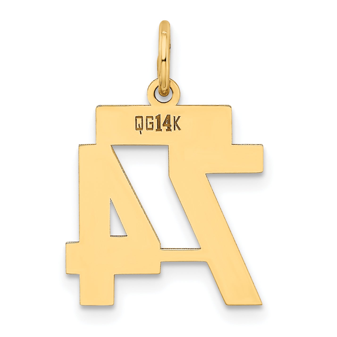 14K Gold Polished Number 74 Charm Laser Cut Small Elegant Design