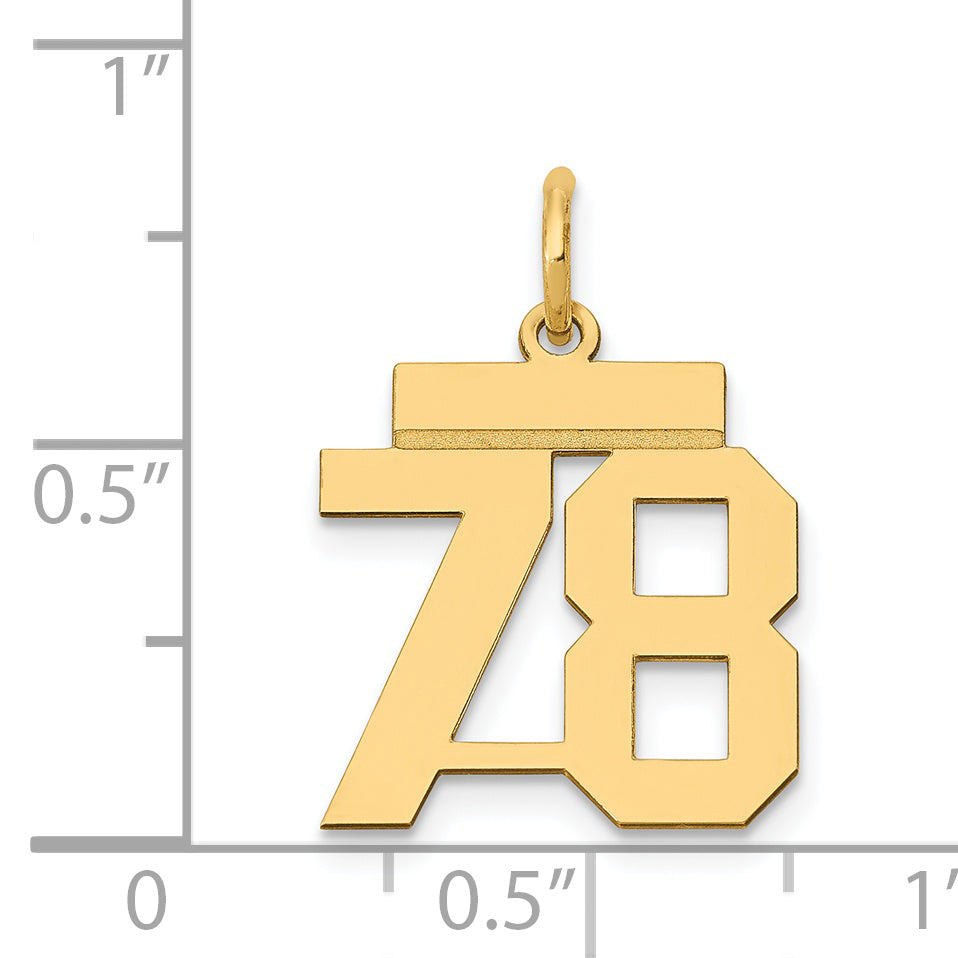14K Gold Polished Number 78 Charm Laser-Cut Small Pendant