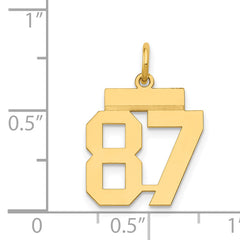 14K Gold Small Polished Number 87 Charm Laser Cut Elegant Design