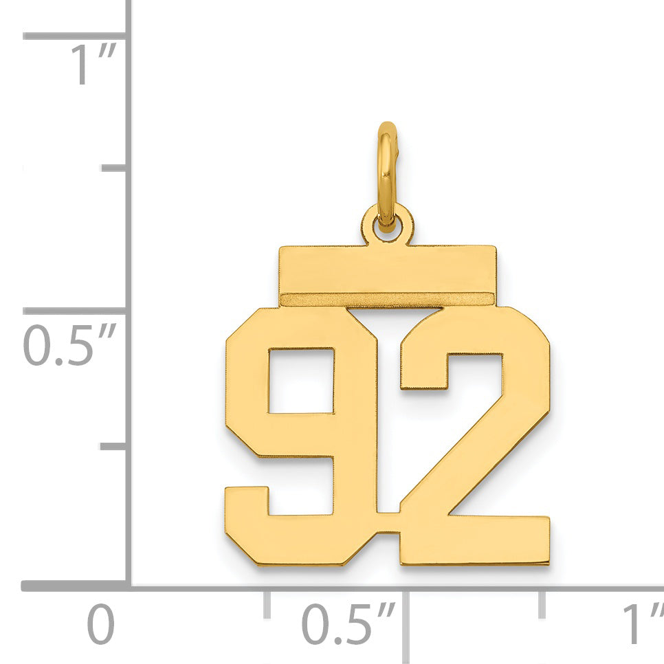 14K Gold Polished Number 92 Charm Laser Cut Small Elegant Design