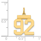 14K Gold Polished Number 92 Charm Laser Cut Small Elegant Design