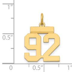 14K Gold Polished Number 92 Charm Laser Cut Small Elegant Design