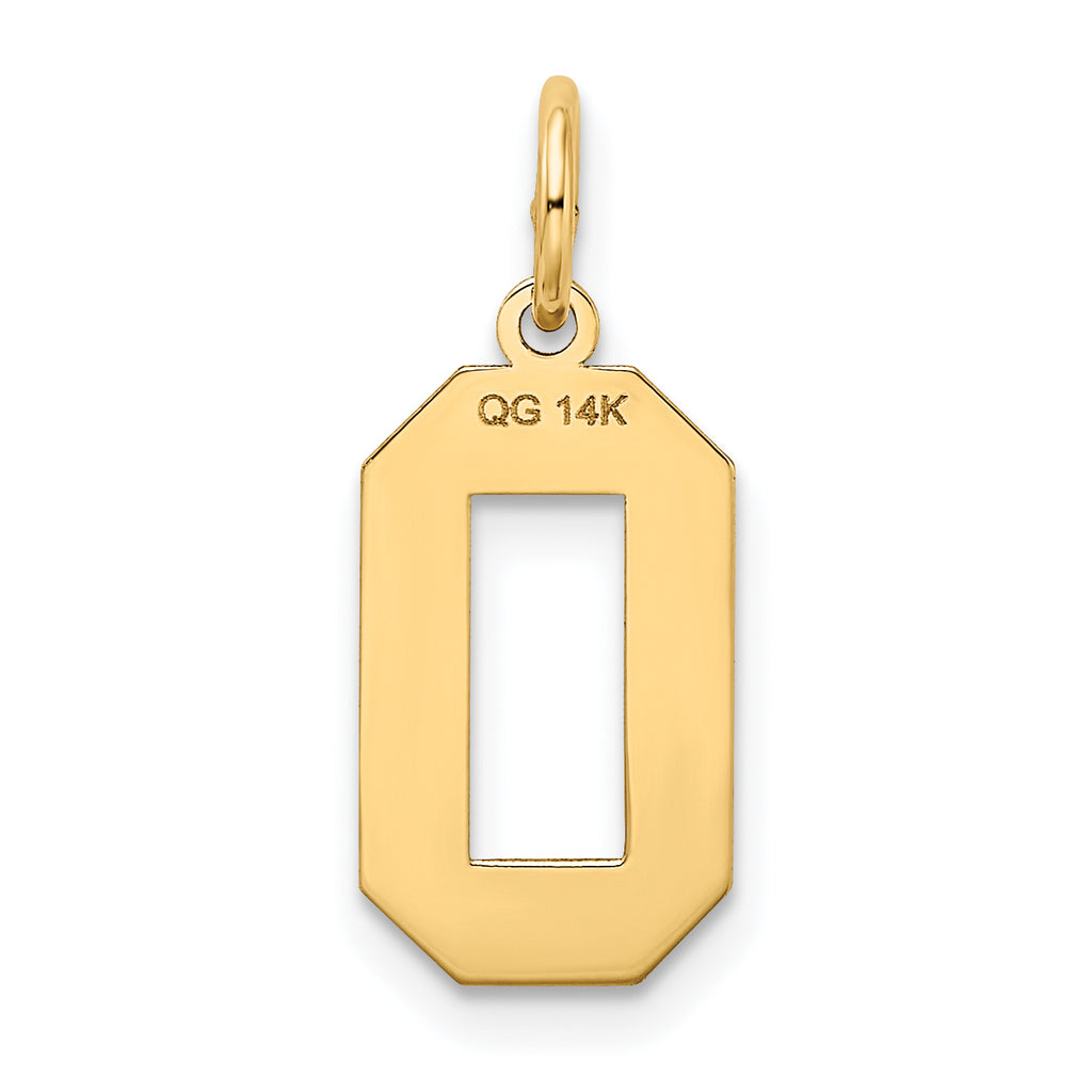 14K Gold Satin Number 0 Charm with Brushed Finish  Medium Size