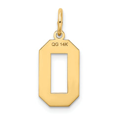 14K Gold Satin Number 0 Charm with Brushed Finish  Medium Size
