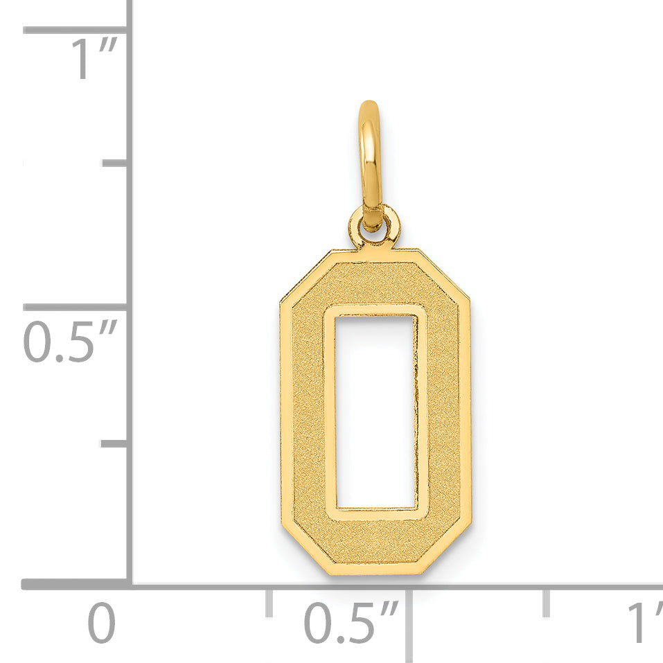 14K Gold Satin Number 0 Charm with Brushed Finish  Medium Size