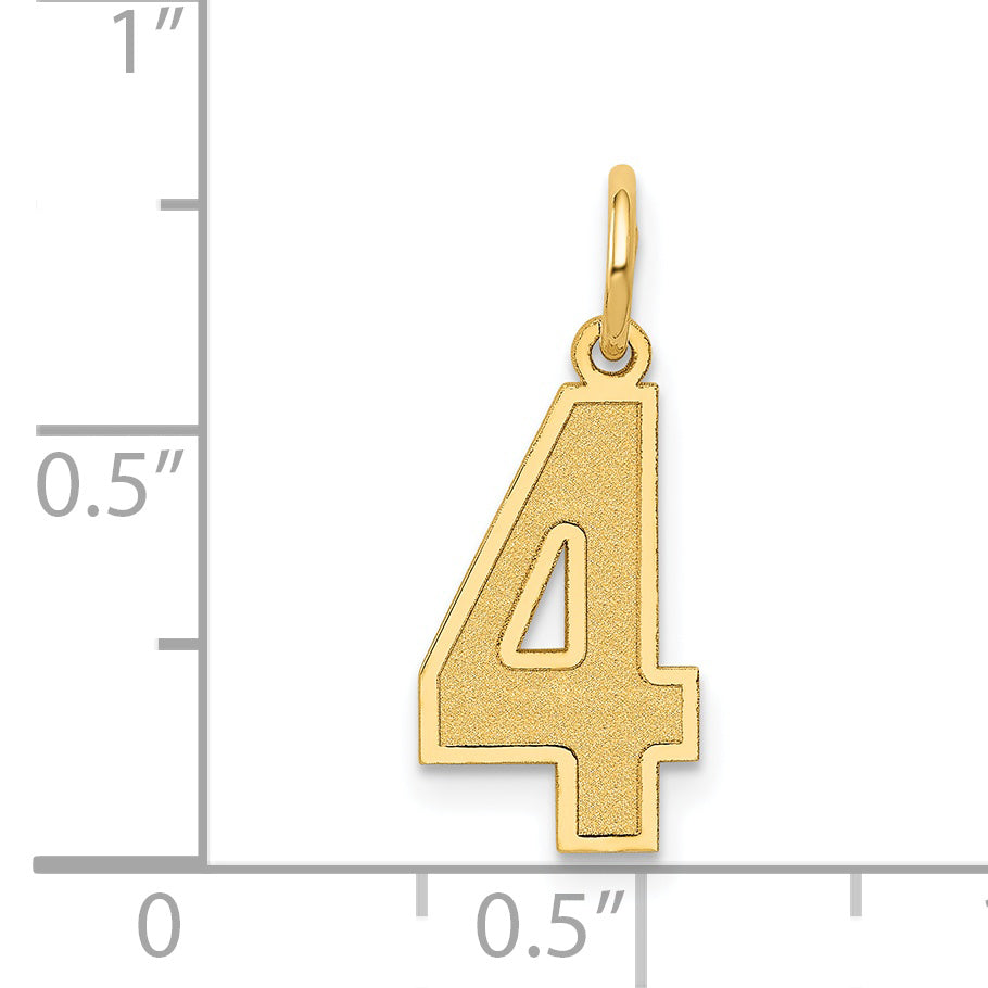 14K Gold Satin Number 4 Charm with Brushed Finish  Medium Size
