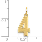 14K Gold Satin Number 4 Charm with Brushed Finish  Medium Size