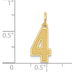 14K Gold Satin Number 4 Charm with Brushed Finish  Medium Size