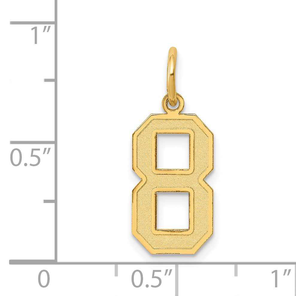 14K Gold Satin Number 8 Charm with Brushed Finish Medium