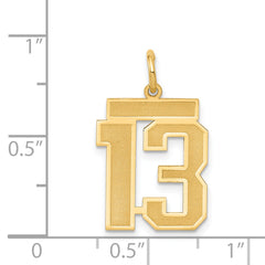 14K Gold Satin Medium Number 13 Charm with Brushed Finish