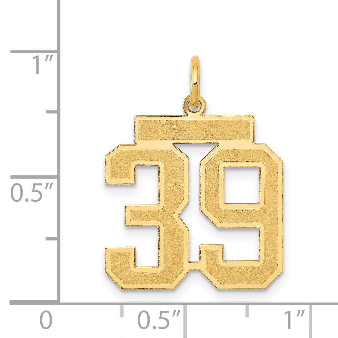 14K Gold Satin Finish Number 39 Charm with Laser-Cut Detail