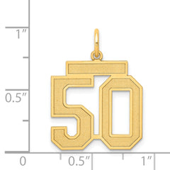 14K Gold Medium Satin Number 50 Charm with Brushed Finish