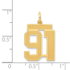 14K Gold Satin Finish Number 91 Charm with Brushed Texture