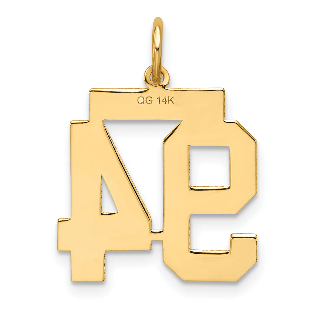 14K Gold Satin Finish Number 94 Charm Medium, Laser-Cut Design