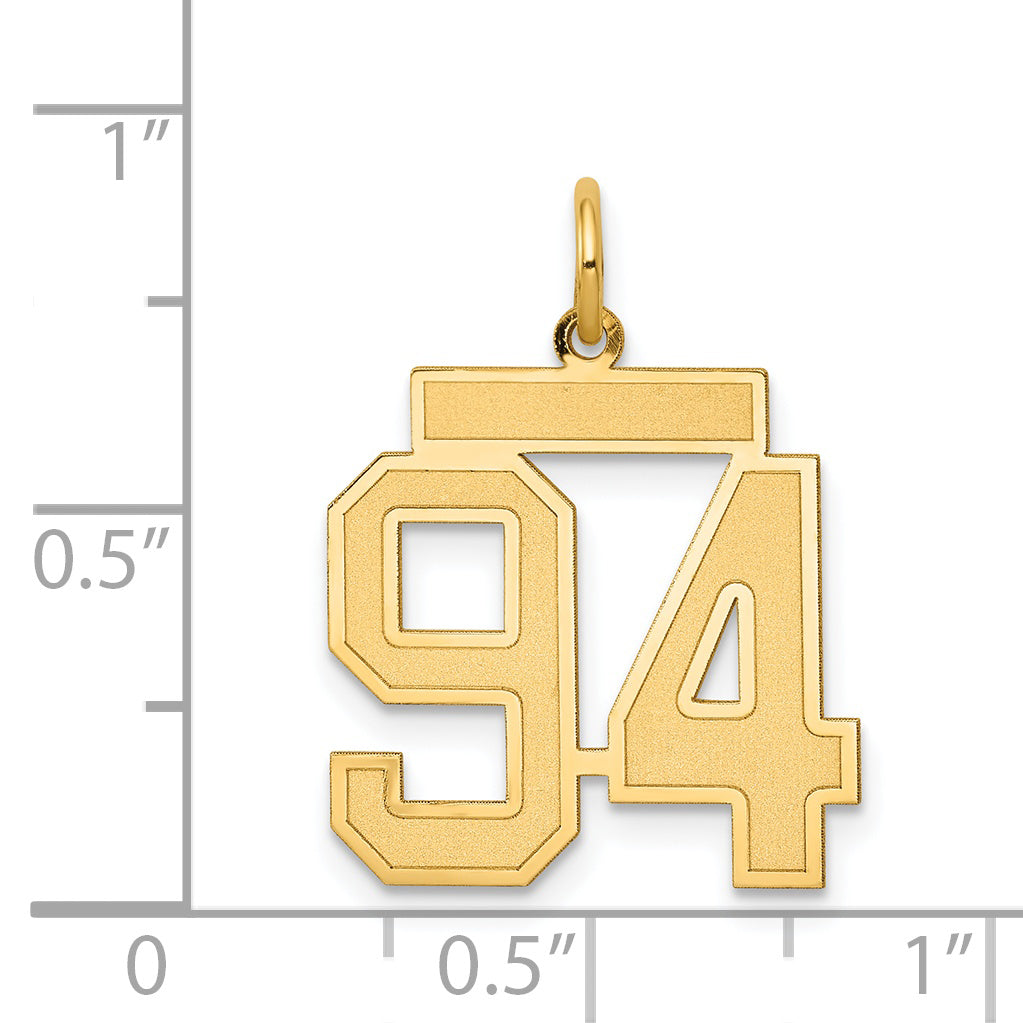 14K Gold Satin Finish Number 94 Charm Medium, Laser-Cut Design