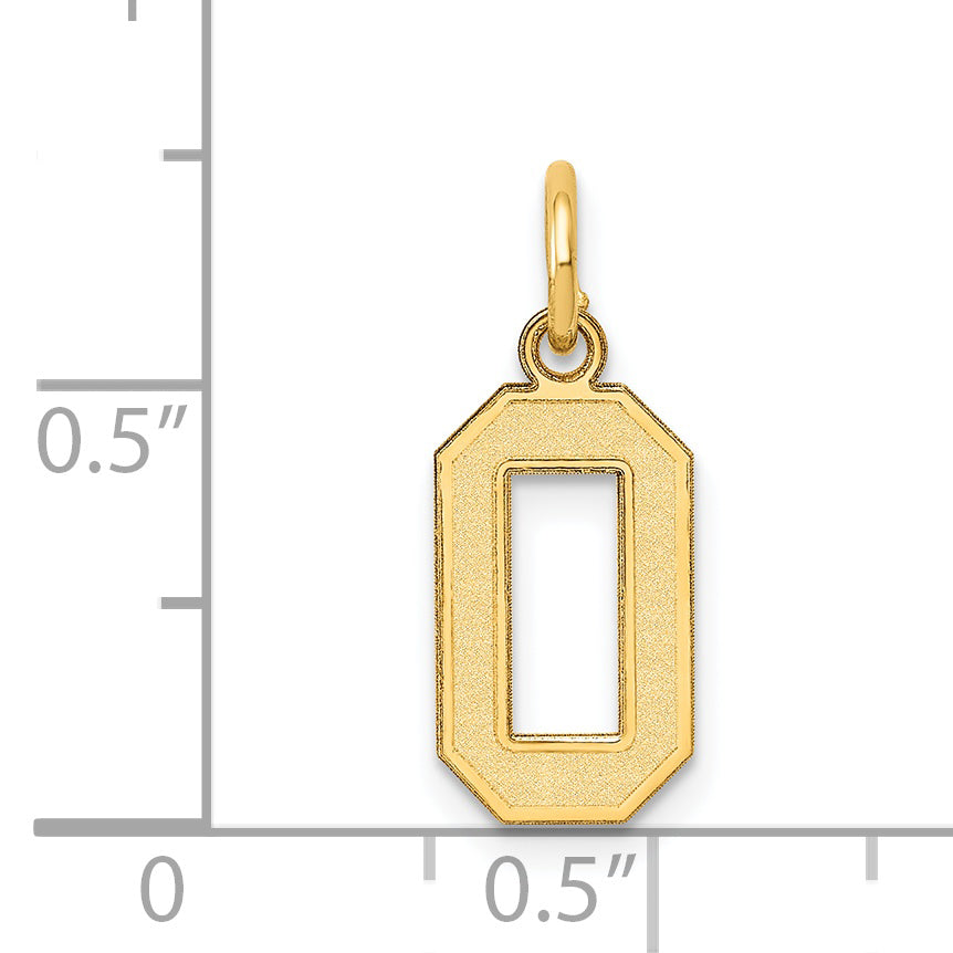 14K Gold Satin Number 0 Charm with Brushed Finish  Small, Laser-Cut Design