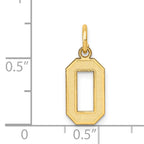14K Gold Satin Number 0 Charm with Brushed Finish  Small, Laser-Cut Design