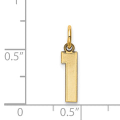 14K Gold Satin Small Number 1 Charm with Brushed Finish  Elegant and Laser Cut