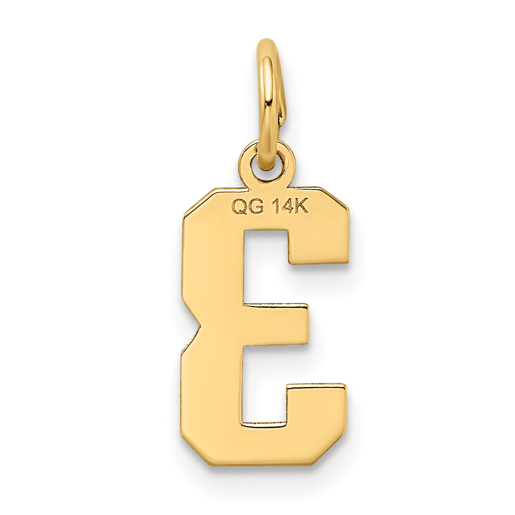 14K Gold Satin Number 3 Charm  Elegant Brushed Finish, Laser Cut