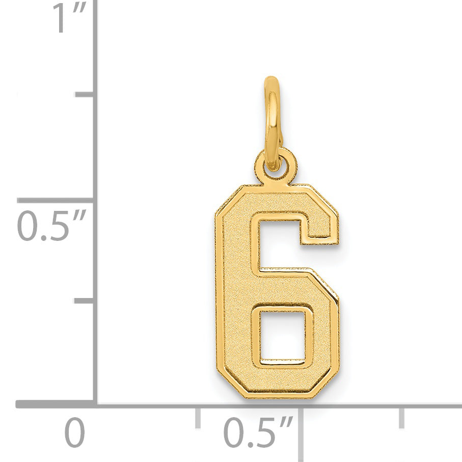14K Gold Small Satin Number 6 Charm with Brushed Finish