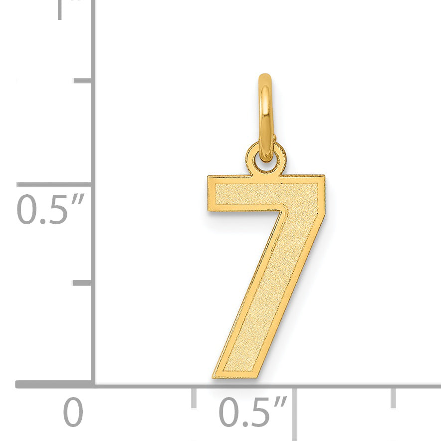 14K Gold Satin Number 7 Charm with Brushed Finish  Small, Laser Cut
