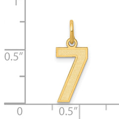 14K Gold Satin Number 7 Charm with Brushed Finish  Small, Laser Cut