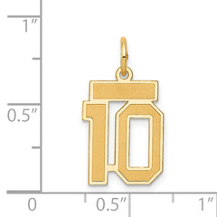14K Gold Satin Number 10 Charm with Brushed Finish  Small, Elegant Design