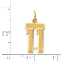 14K Gold Small Satin Number 11 Charm with Brushed Finish