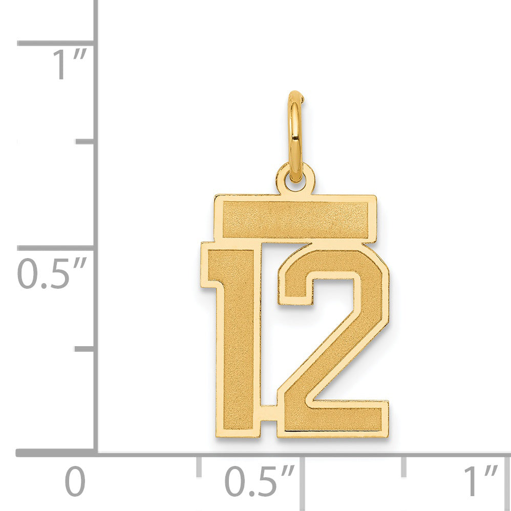 14K Gold Satin Number 12 Charm with Brushed Finish  Small & Elegant