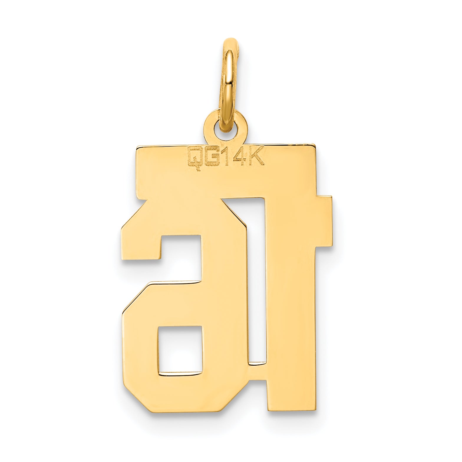 14K Yellow Gold Satin Number 16 Charm with Brushed Finish