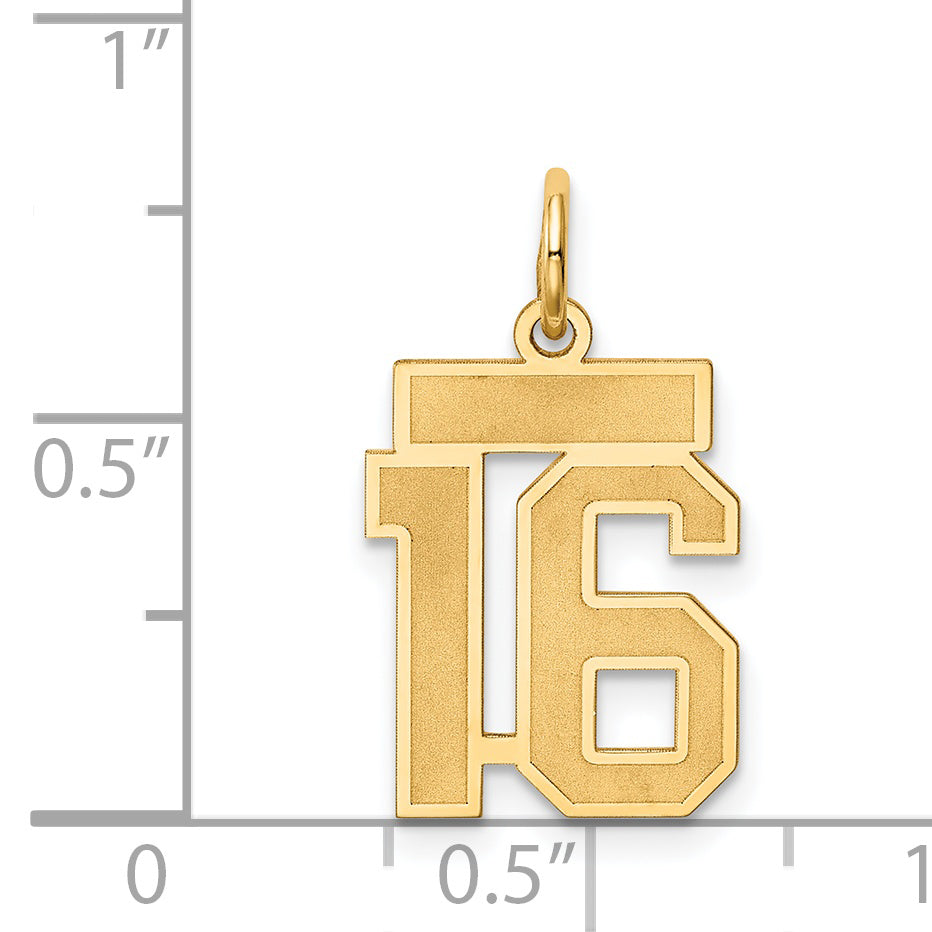 14K Yellow Gold Satin Number 16 Charm with Brushed Finish