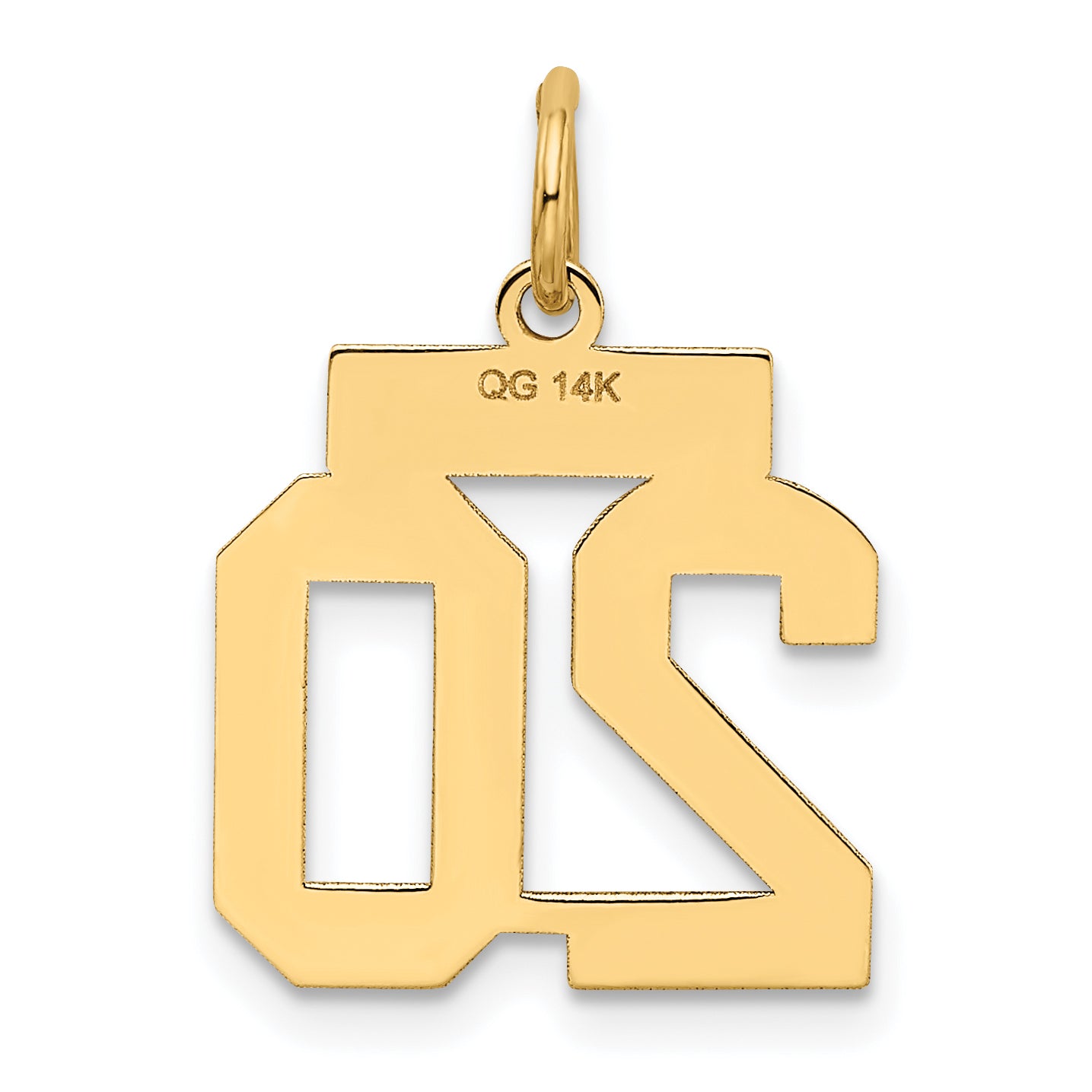 14K Gold Satin Number 20 Charm with Brushed Finish Small Elegant Design