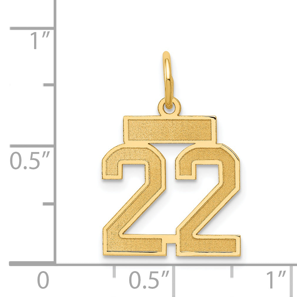 14K Gold Small Satin Number 22 Charm with Brushed Finish