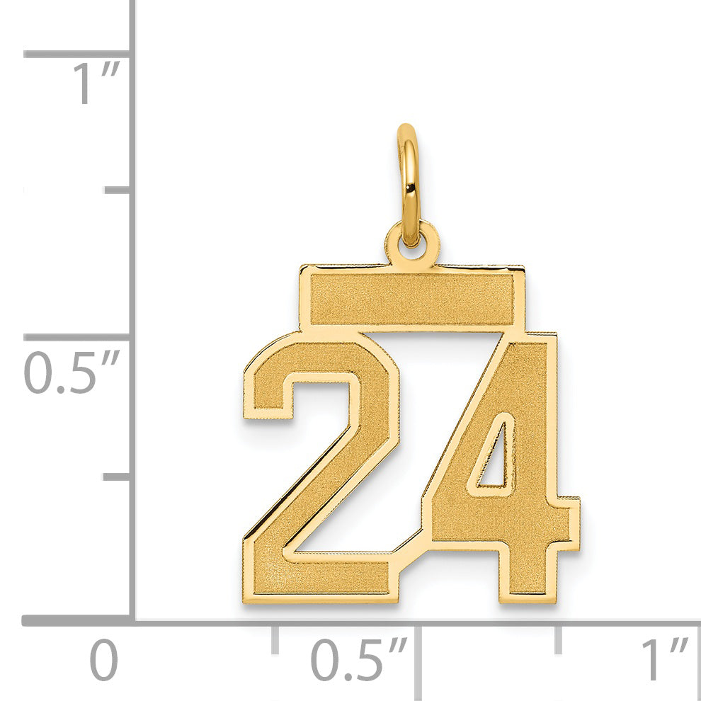 14K Gold Small Satin Number 24 Charm with Brushed Finish
