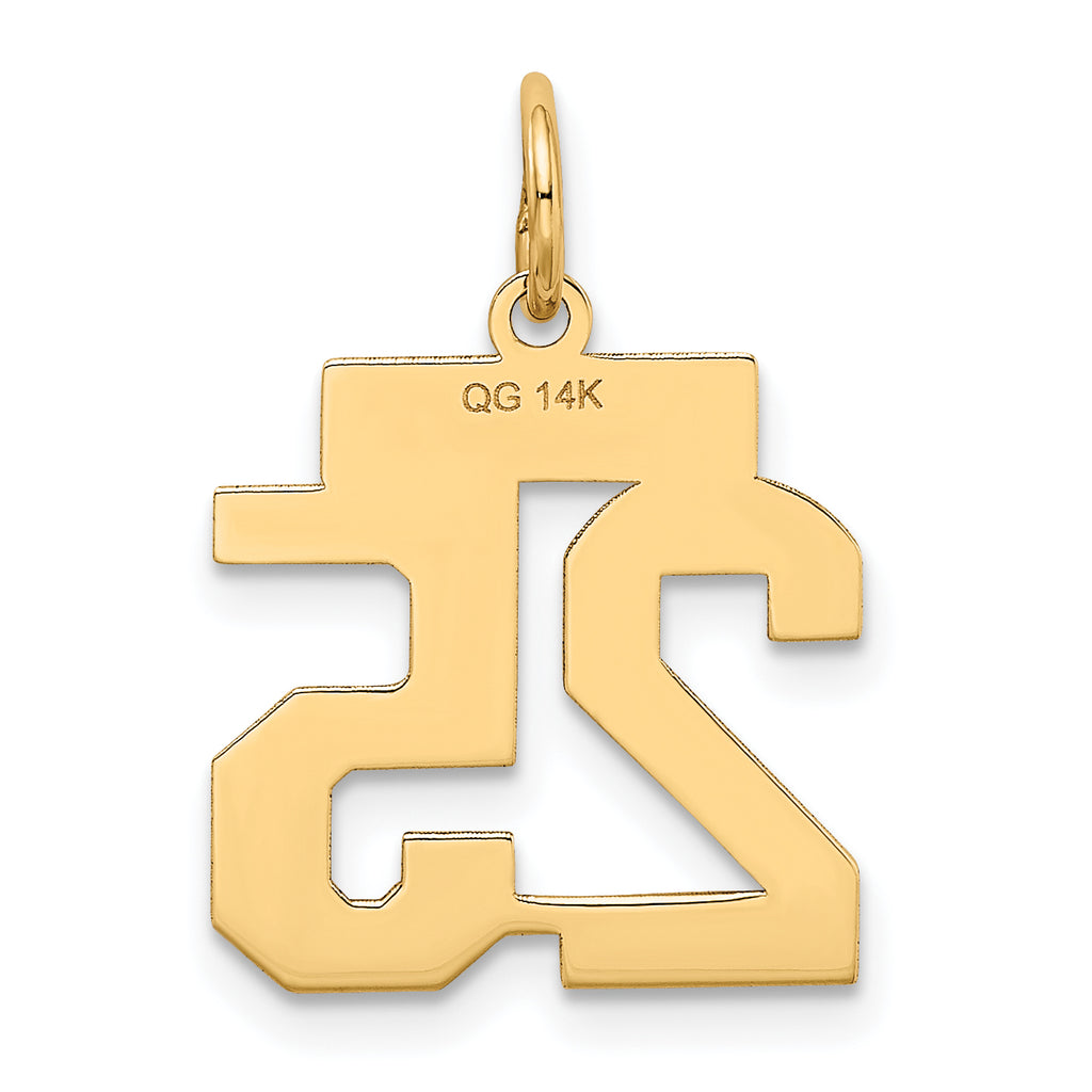 14K Gold Small Satin Number 25 Charm with Brushed Finish