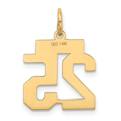 14K Gold Small Satin Number 25 Charm with Brushed Finish