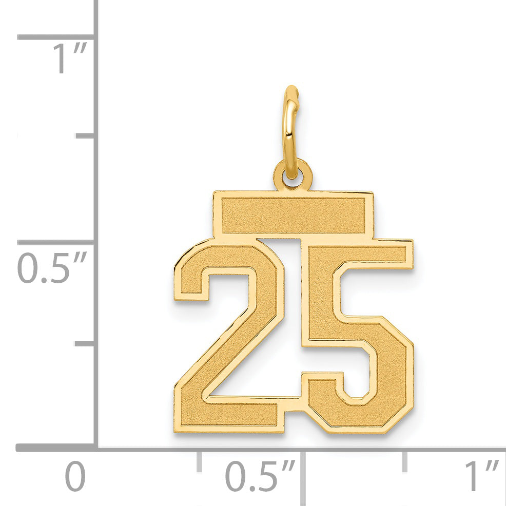 14K Gold Small Satin Number 25 Charm with Brushed Finish
