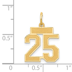 14K Gold Small Satin Number 25 Charm with Brushed Finish