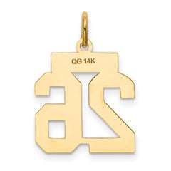14K Gold Small Satin Number 26 Charm with Brushed Finish