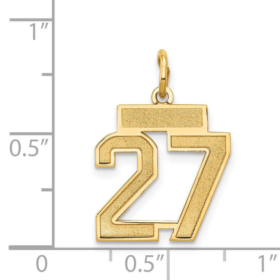 14K Yellow Gold Small Satin Number 27 Charm with Brushed Finish