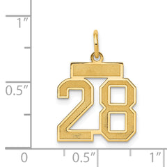 14K Gold Small Satin Number 28 Charm with Brushed Finish Elegant and Laser Cut