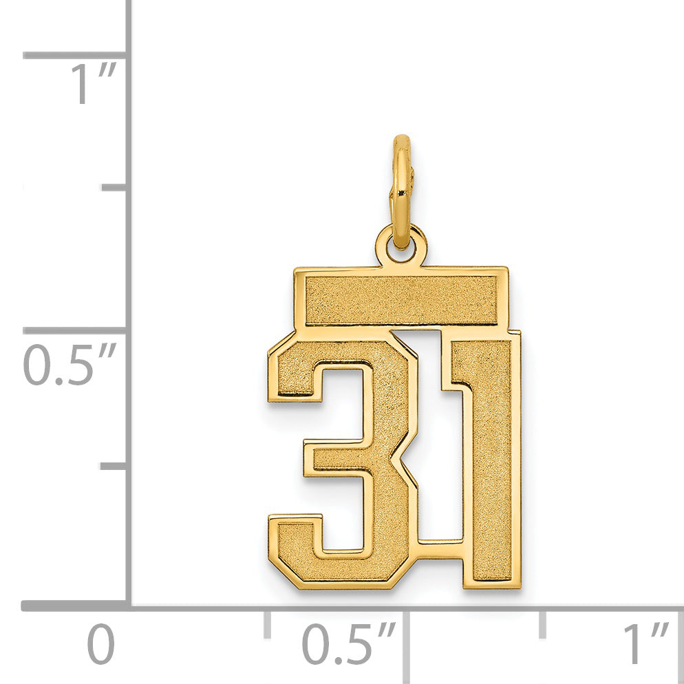 14K Gold Satin Number 31 Charm with Brushed Finish Small