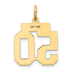 14K Gold Small Satin Number 50 Charm  Brushed Finish, Laser-Cut Design